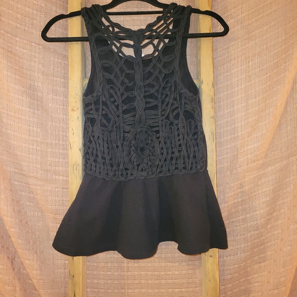 Free People Flared Braided Open Back Black Top - Picture 2 of 5